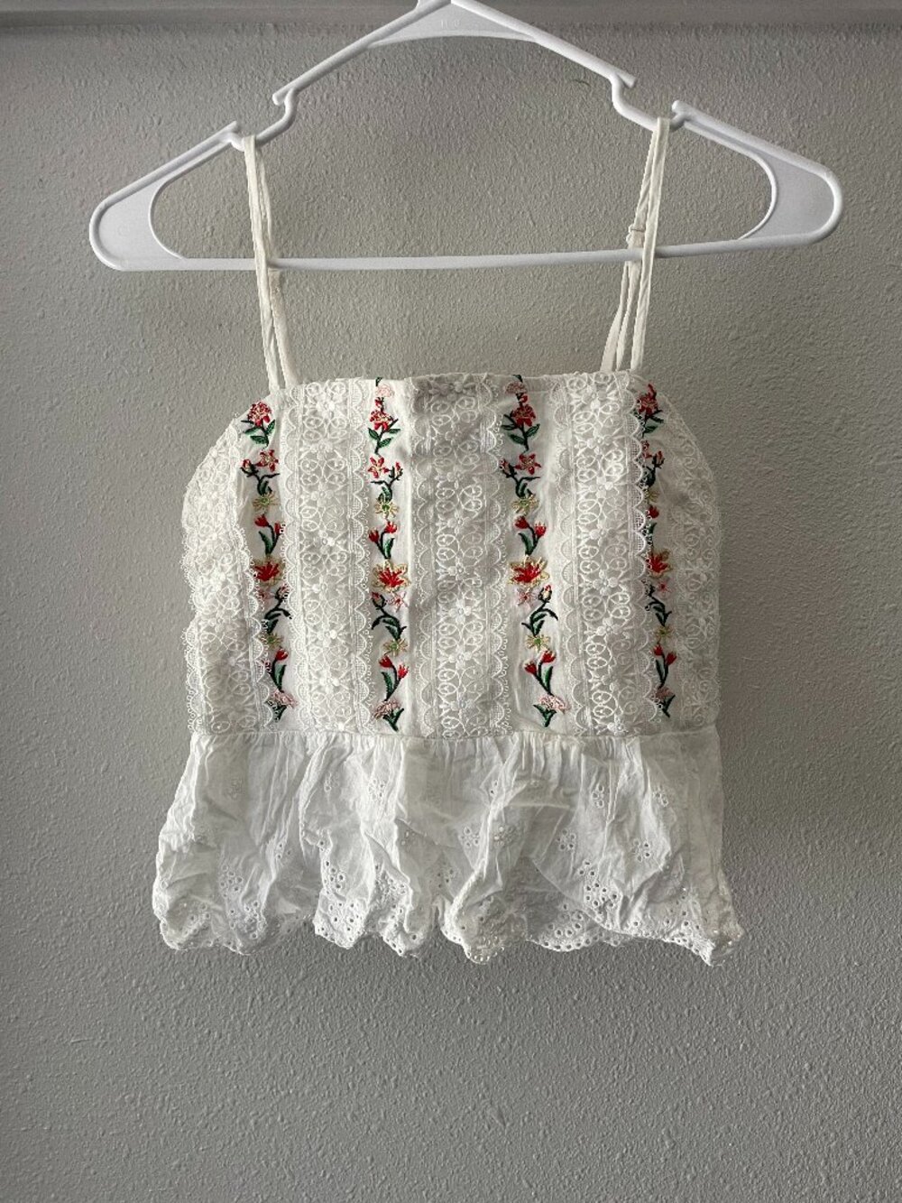 White Floral Embroidered Eyelet Top
